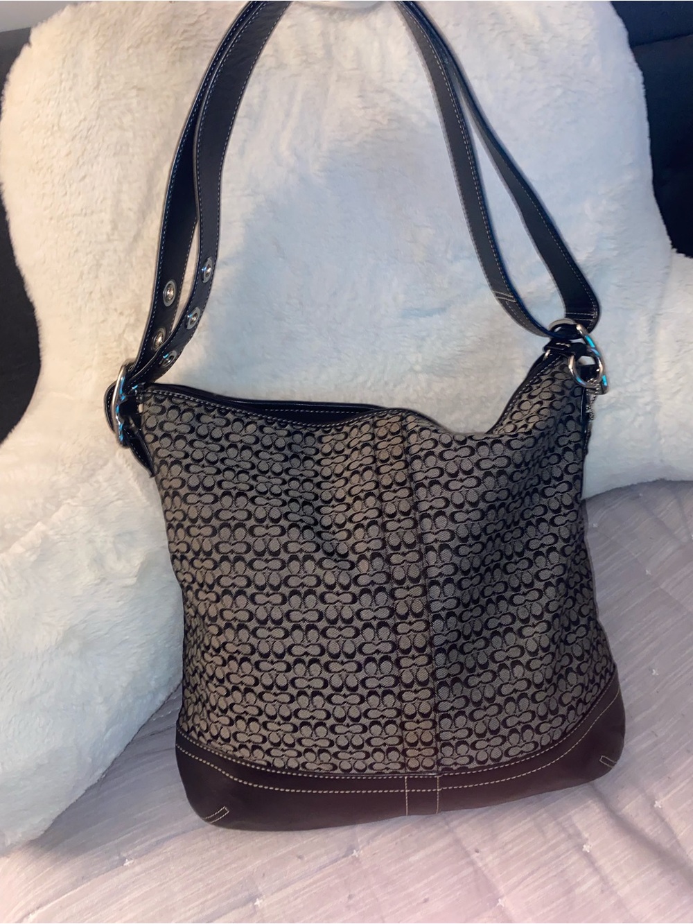 Coach Black and Brown Signature Jacquard Shoulder Bag